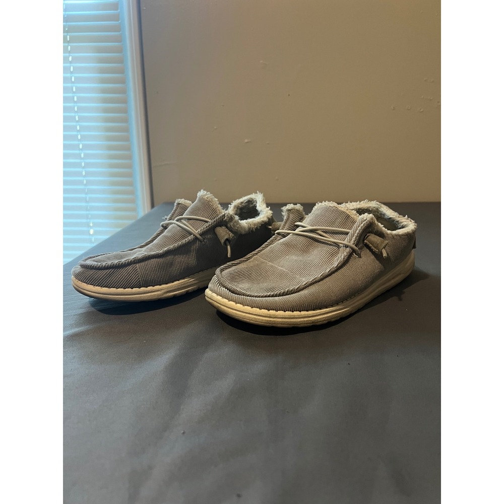Hey Dude‎ Wendy Corduroy Grey Faux Fur Lined Slip On Loafers Shoes Womens 8